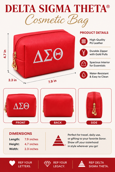 Classic Red Delta Sigma Theta Embroidered Cosmetic Bag